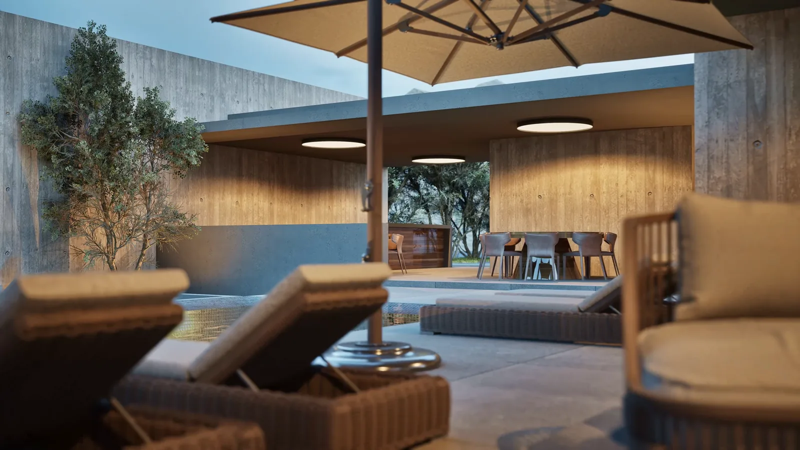 Área lounge de la casa club