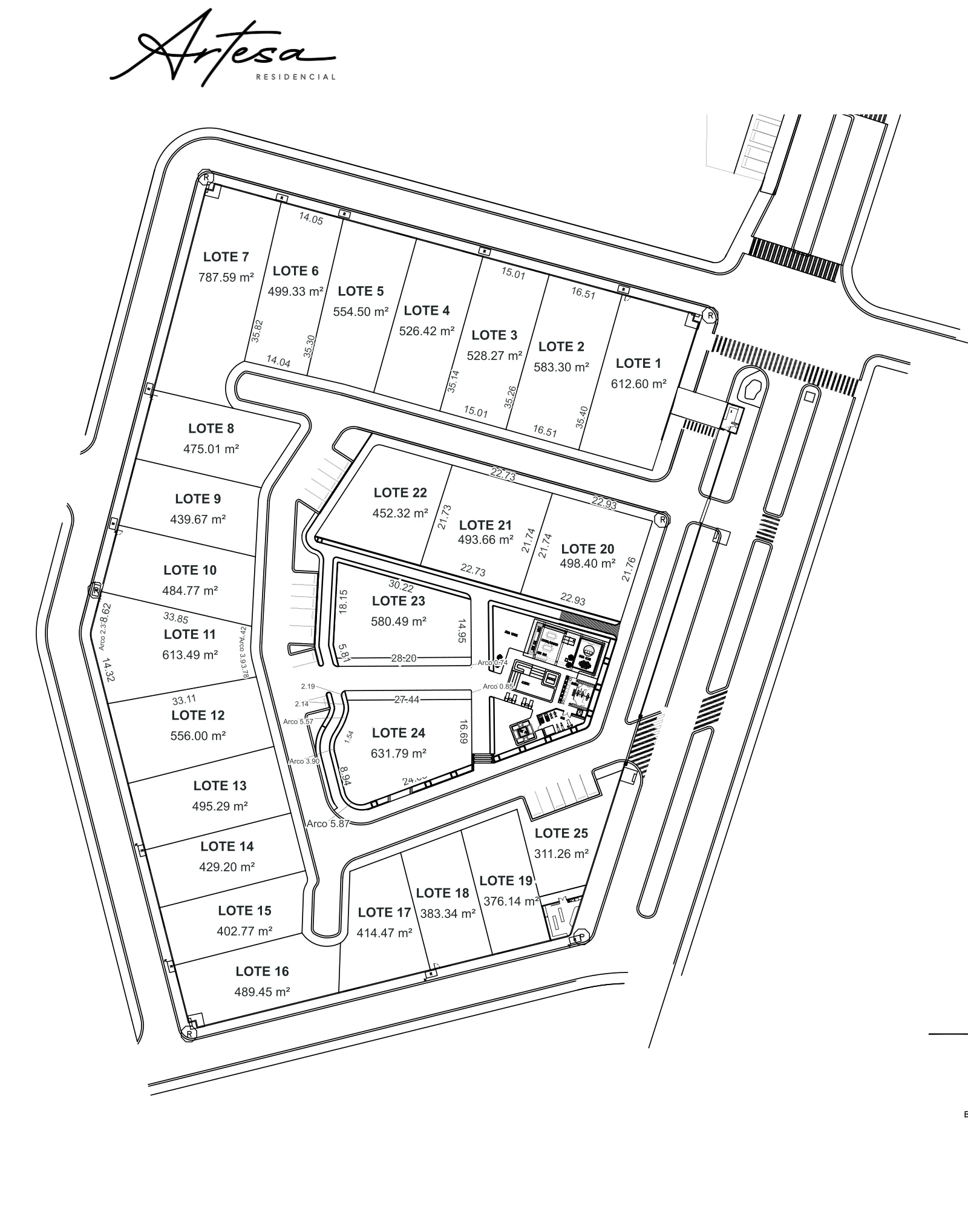 Plano de lotes residenciales de Artesa Residencial
